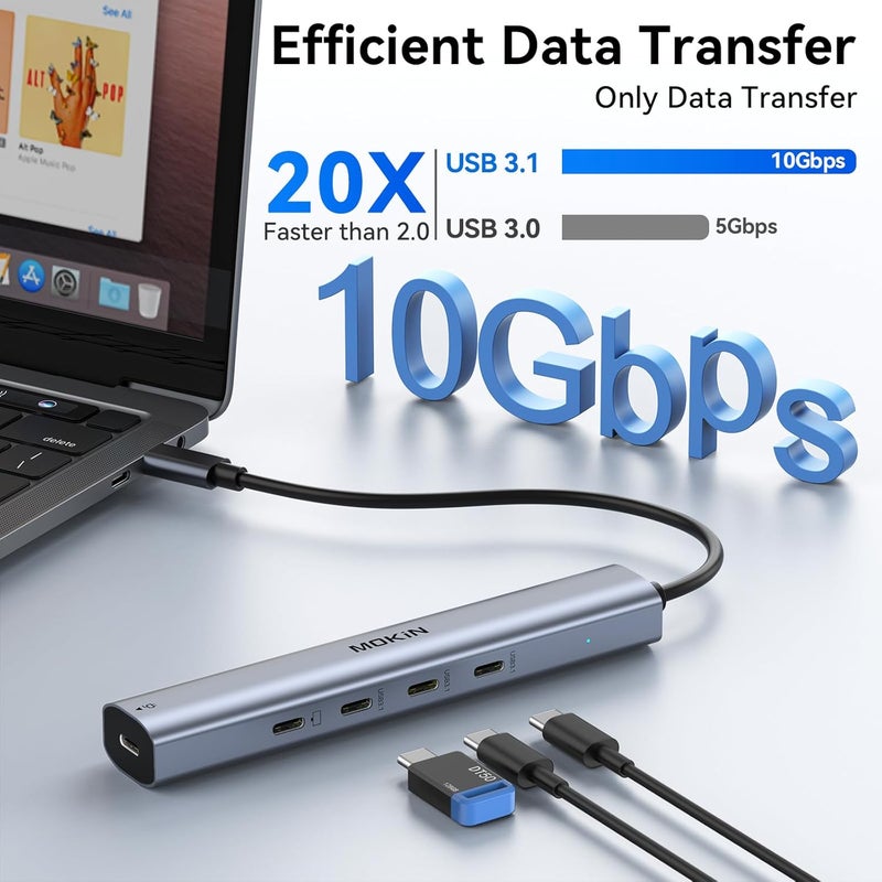 Mokin محور USB C بسرعة 10Gbps، موزع USB C مع مخرج فيديو 4K@60Hz، شحن PD بقوة 100W، نقل بيانات، دونجل متعدد المنافذ USB4 لجهاز MacBook Pro و iPad Pro وأجهزة Type-C - Image 4